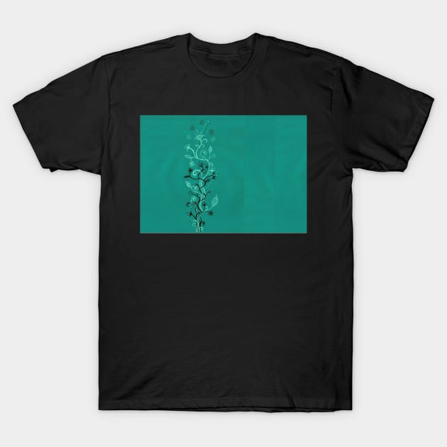 Black and White Vine on Teal T-Shirt by AmazingCorn